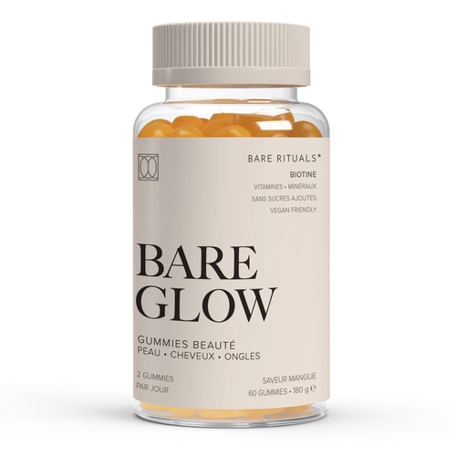 Nail design with the title 'BARE RITUALS. Bare Glow'