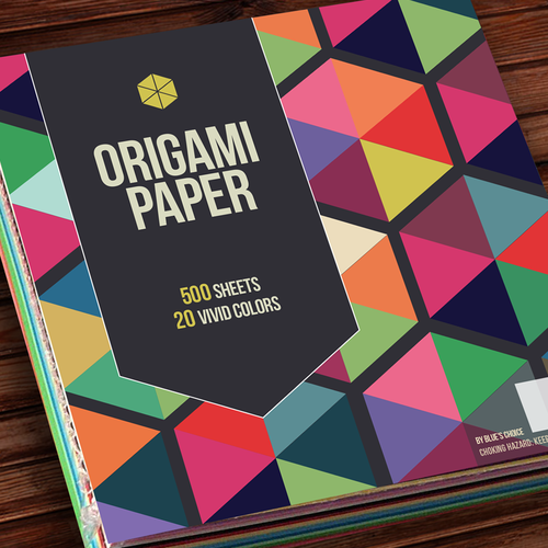 Art label with the title 'Packaging design for origami paper'