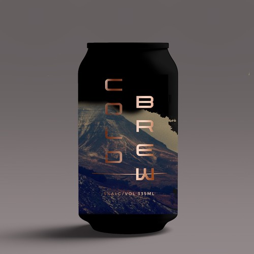 Mountain label with the title 'Modern, Attractive, Clean Design for a Cold Brew Can'