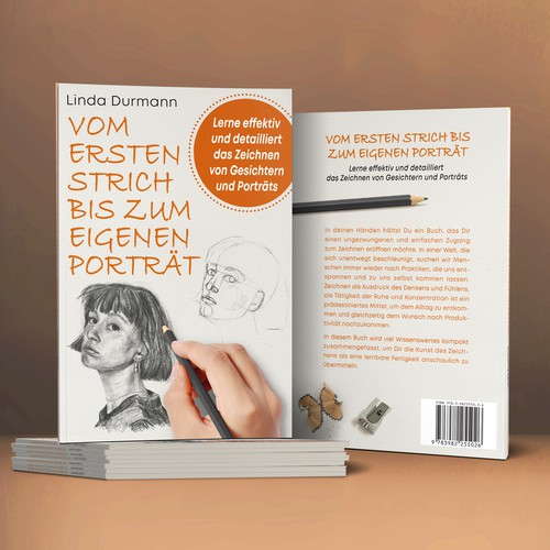 Drawing book cover with the title 'Book cover for "Vom ersten Strich bis zum eigenen Porträt"'