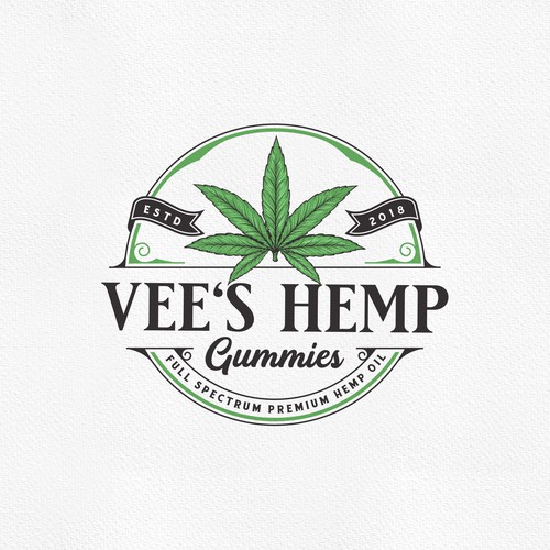 Round stamp logo with the title 'Vee's Hemp Gummies'
