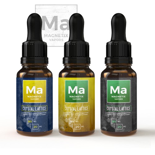 Vapor label with the title 'Science-inspired label design for e-liquid bottles'