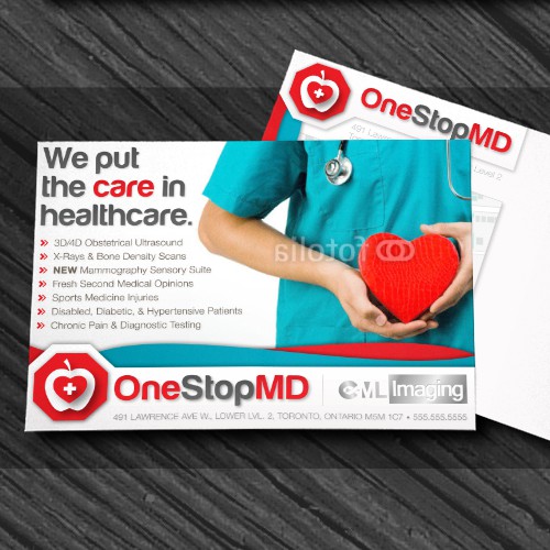 Direct mail design with the title 'Coordinated Healthcare Postcard & Billboard Design for OneStopMD'