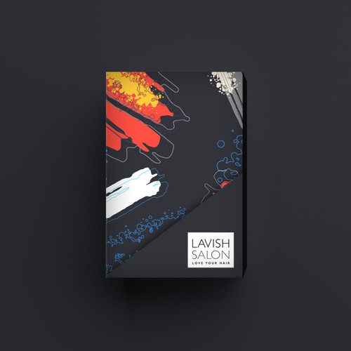 Dark packaging with the title 'Box design for cosmetic salon'