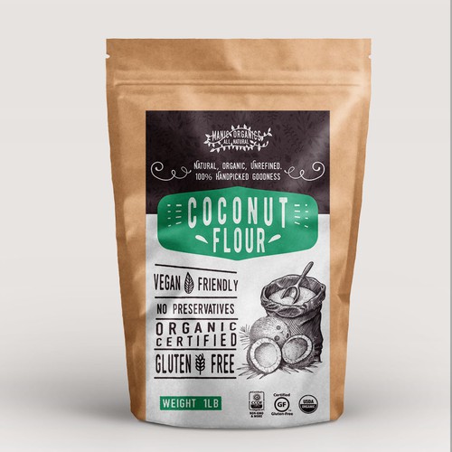 Coconut packaging with the title 'label coconut flour'