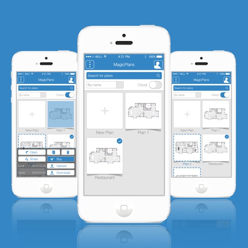 IPhone design with the title 'Redesign the award winning MagicPlan application. Already 5 million users!'
