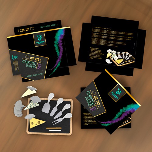 Cheese design with the title 'Product package for premium cheese board set'