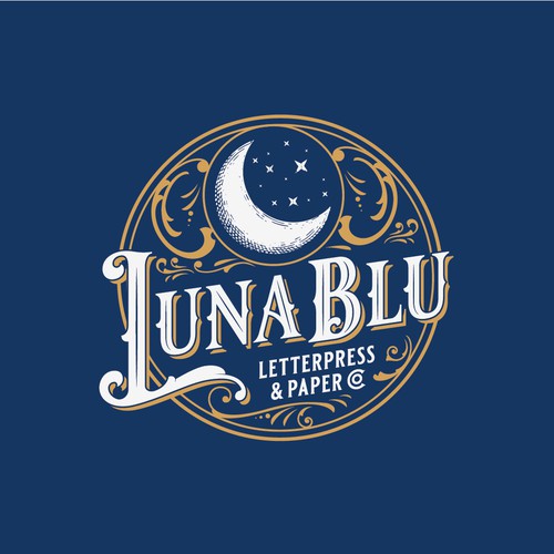 Victorian logo with the title 'Luna Blu Letterpress & Paper Co.'