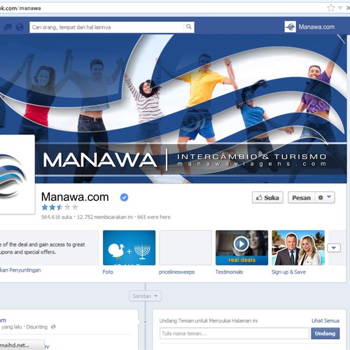 Tour design with the title 'Please create a great Facebook (profile and cover) design for travel agency Manawa!'