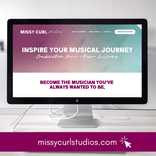 Music studio design with the title 'Missy Curl Studios'