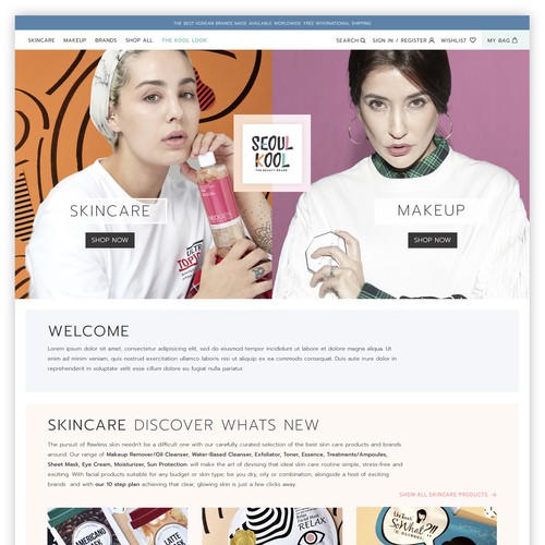 Makeup design with the title 'cosmetics and skincare website'
