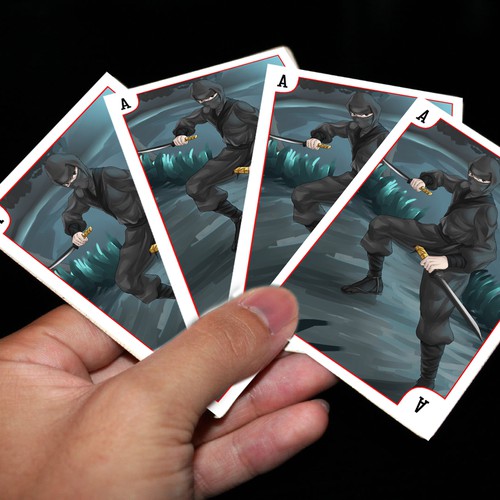 Card game artwork with the title 'Ninja and Samurai Playing cards'