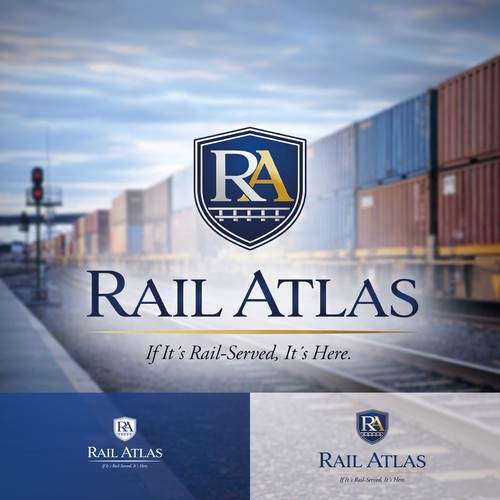 Railway design with the title 'Shield-Emblem Logo for Rail & Logistics Brand'