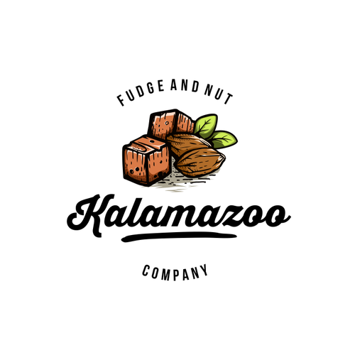 Gourmet design with the title 'hand drawing logo for Kalamazoo Fudge and Nut Company'