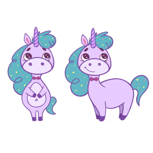 Cute artwork with the title 'Unicorn for children party products (sketch of the character)'
