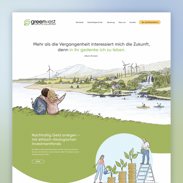 Investment website with the title 'Design a breath/eye-catching modern & emotional key visual for a sustainable investment startup'