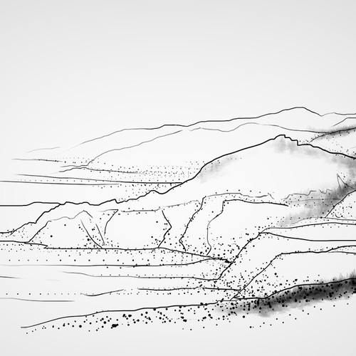 Line drawing design with the title 'The Hills Line Art Tattoo'