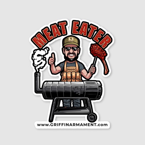 Full-color design with the title 'Man Grilling Meat'
