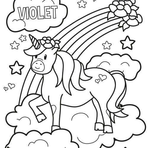 Coloring design with the title ' Unicorn colouring book'