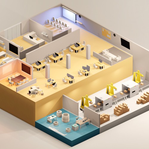 3-dimensional design with the title 'Isometric 3D Office'