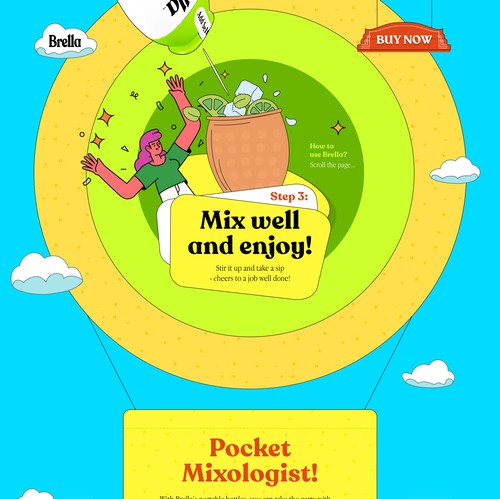 Festive design with the title 'Fun and immersive landing page for Brella Drops'