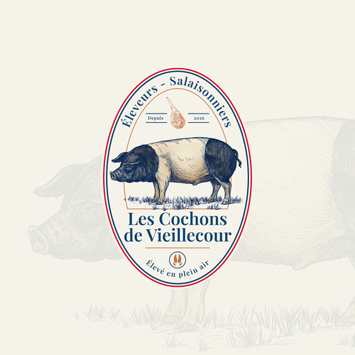 Plantation logo with the title 'Logo Design for an Organic Outdoor Pig Farm & Artisan Charcuterie'