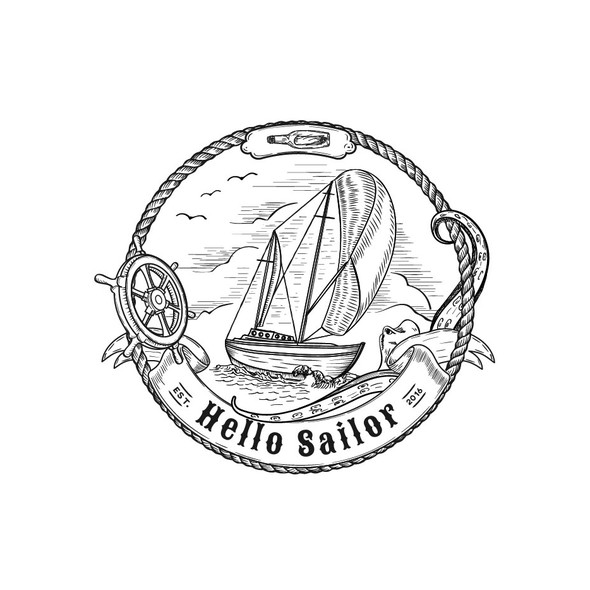 Sailboat design with the title 'Classic New England Nautical design'