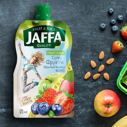 Retail packaging with the title 'Fruit puree label design'