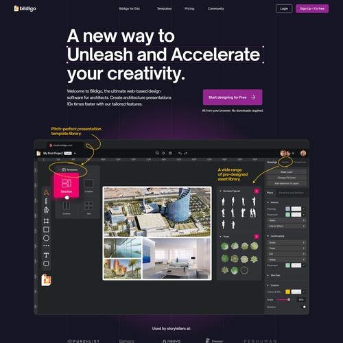 Product design website with the title 'Web Application for Creators by Creators'