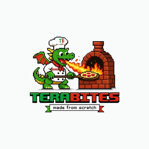 Dragon logo with the title 'Pixelated and fun logo concept for TeraBites'