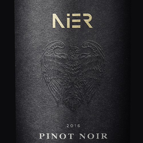 Embossed design with the title 'Wine label design for 'Nier', Hungarian wine'