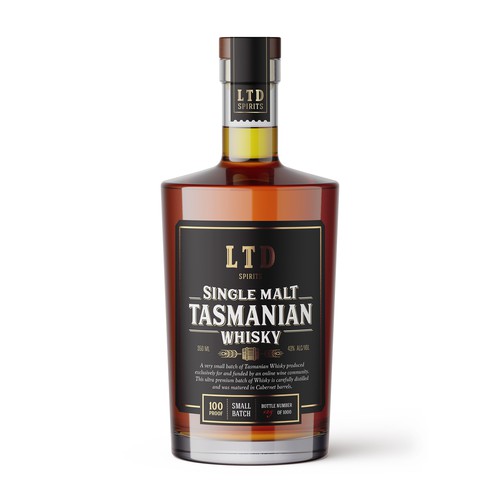 Whiskey label with the title 'Tasmanian Whisky Label'