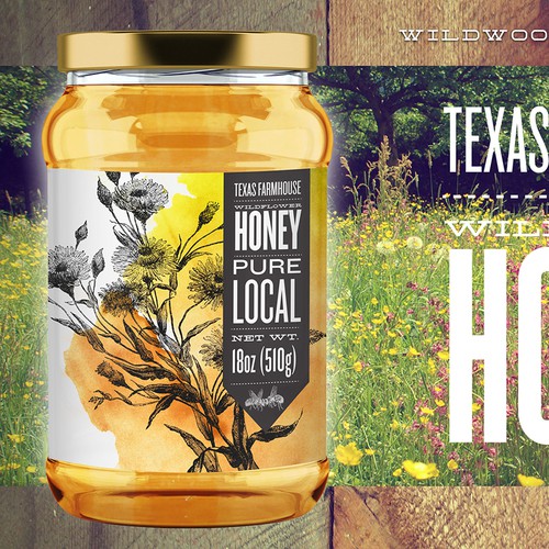 Honey label with the title 'Texas Farmhouse Honey'