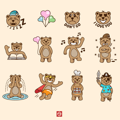 Green and brown design with the title 'Cute bears sticker collection'