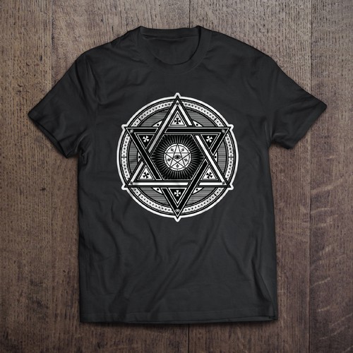 Geometric artwork with the title 'Design for an occult style t shirt'