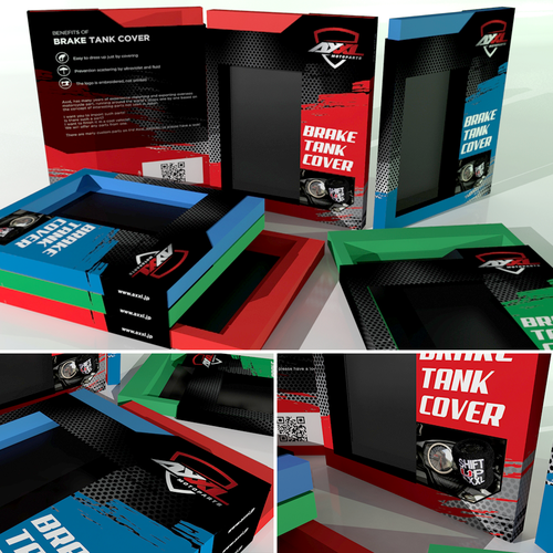 Car packaging with the title 'Packaging Design for AXXL Brake Tank Cover'