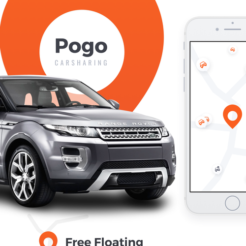 Vehicle design with the title 'Pogo app – Carsharing service'