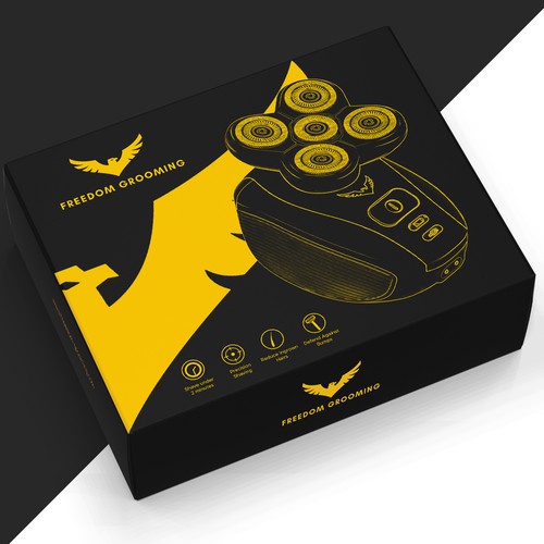 Black packaging with the title 'Packaging Design for Mens Shaver'