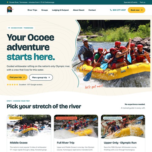 Travel website with the title 'Quest Expeditions — Whitewater Rafting Website Redesign'
