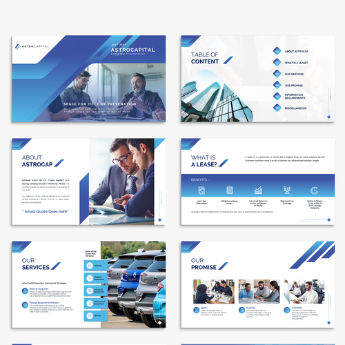 Keynote design with the title 'Branded Powerpoint Deck for a Leasing Company'