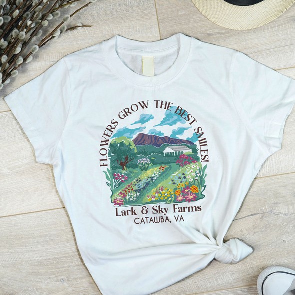 Nature artwork with the title 'Fall 2023 T-shirt to celebrate a great flower season'