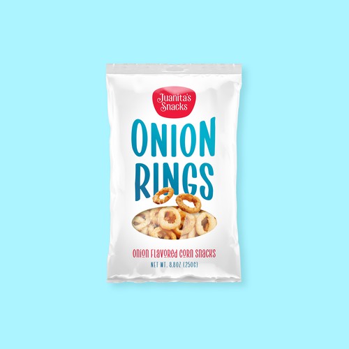 White packaging with the title 'Onion rings snack packaging concept'