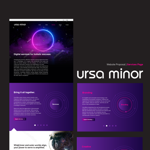 Futuristic website with the title 'Web page design proposal'