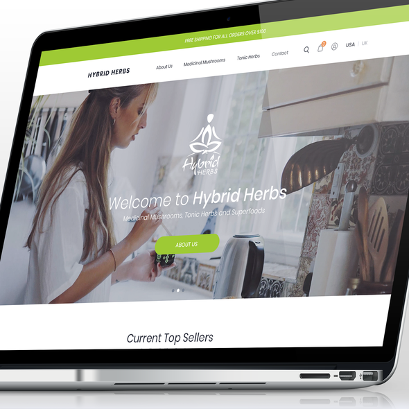 Green website with the title 'E-Commerce Design'