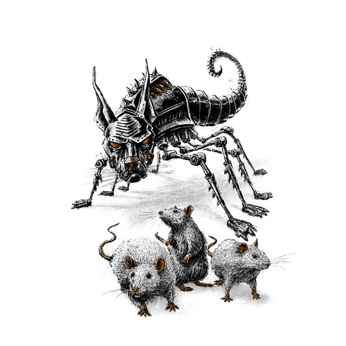 Robot illustration with the title 'FAHRENHEIT 451 - book illustration'