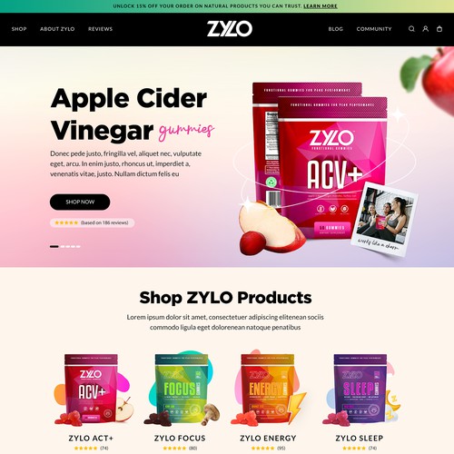 Supplement website with the title 'Shopify E-commerce website creation'