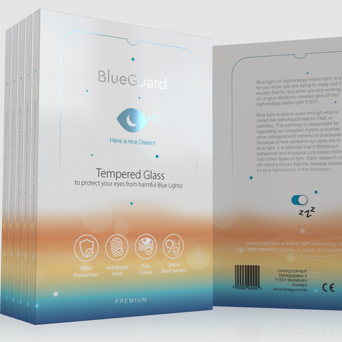 IPhone design with the title 'Tempered Glass packaging design for iPhone'