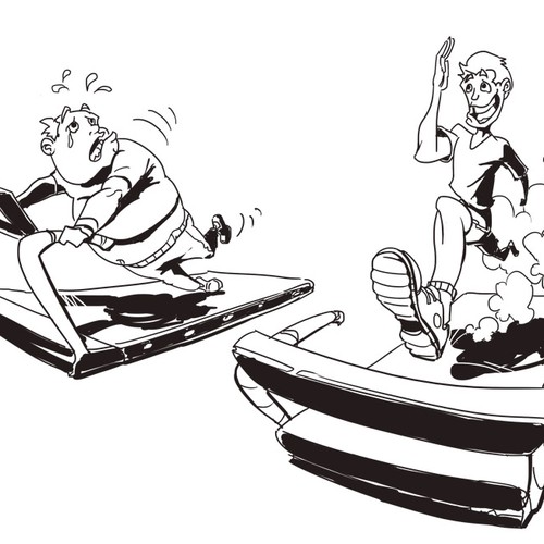 Cartoonish artwork with the title 'Workout'