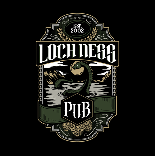 Irish pub logo with the title 'Lochness Pub'