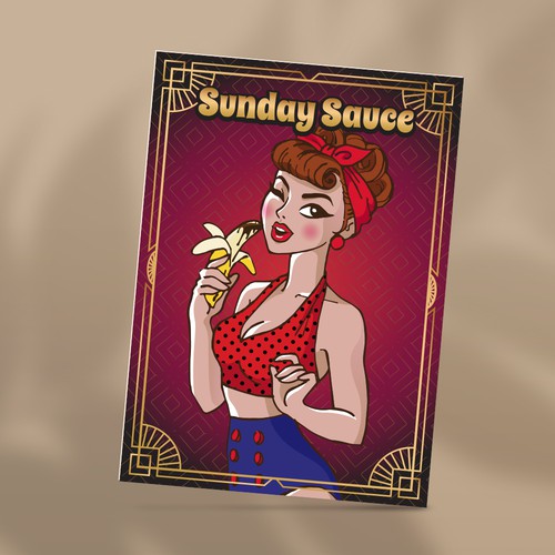Card game artwork with the title 'Pin Up Girl Illustration'